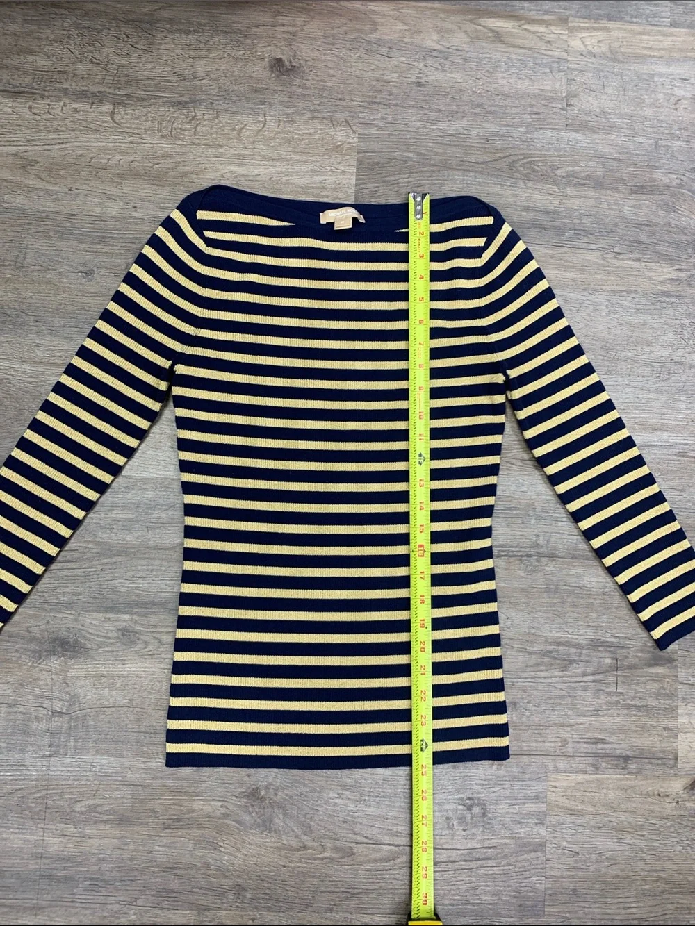 Michael Kors Navy and Yellow Striped Boatneck Sweater
